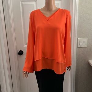 Bright coral long sleeve Vneck blouse/ tunic